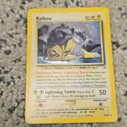 Pokemon Raikou 80 HP Neo Revelation Holo Rare 13/64 Basic Card 2000 - Image 1