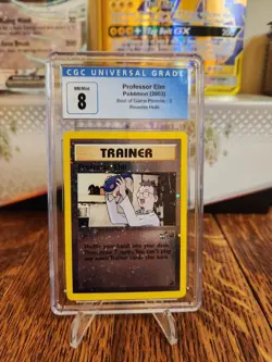 CGC 8 NM-MINT Professor Elm # 3 Best of Game REVERSE HOLO PROMO Pokemon Card Psa - Image 1