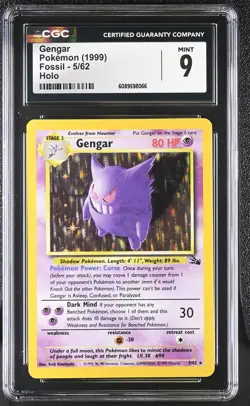 CGC 9 MINT Gengar 1999 Fossil 5/62 Holo Pokemon Card - Image 1