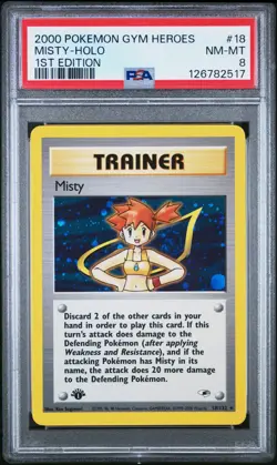 MISTY 2000 Pokemon Gym Heroes 1st Edition Holo with Swirl #18 - PSA 8 - Image 1