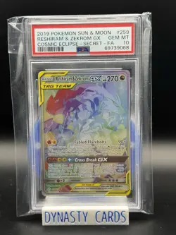 2019 Pokemon Sun & Moon Reshiram & Zekrom GX Cosmic Eclipse Secret #259 PSA 10 - Image 1