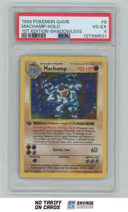 1999 Pokemon Base Set 1st Edition Shadowless Holo Machamp PSA 4 #8/102 - Image 1