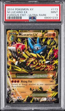 2014 POKEMON XY FURIOUS FISTS ULTRA RARE #113 M LUCARIO EX PSA 9 - Image 1