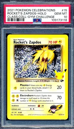 Rocket's Zapdos 2021 Pokemon Celebrations #15 Classic Collection Holo PSA 10 - Image 1