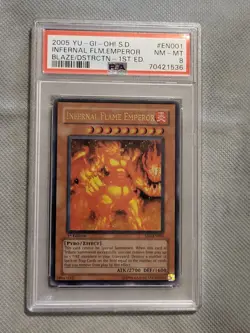 Yugioh Infernal Flame Emperor SD3-EN001 1st Edition Ultra Rare PSA 8 2005 - Image 1