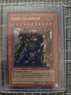 Old School 1996 YuGiOh Secret Rare Holofoil Card Gate Guardian MRD-000 - Image 1