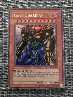 Old School 1996 YuGiOh Secret Rare Holofoil Card Gate Guardian MRD-000 - Image 2