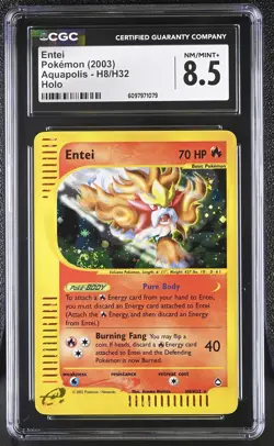 CGC 8.5 Entei 2003 Aquapolis H8/H32 Holo SWIRL Pokemon Card - Image 1