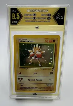 2000 Pokemon Hitmonchan Base Set 2 Holo Card #8/130 - RCG 9.5 Mint - Rare! - Image 1