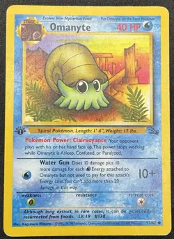 Pokemon Card - Omanyte Fossil 52/62 Common 1st Edition HP - Image 1