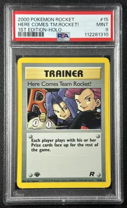 HERE COMES TEAM ROCKET! PSA 9 2000 POKEMON ROCKET FIRST EDITION #15/82 1ST HOLO - Image 1