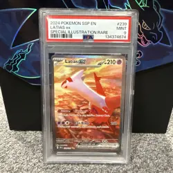 2024 POKEMON SSP EN-SURGING SPARKS SPECIAL ILLUSTRATION RARE LATIAS EX PSA 9 - Image 1