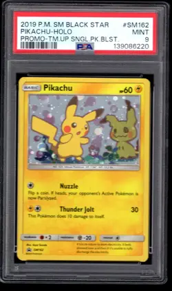 2019 POKEMON SM BLACK STAR PIKACHU HOLO PROMO TEAM UP SM162 PSA 9 MINT - Image 1
