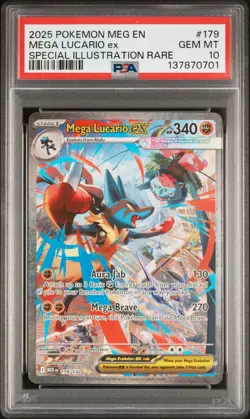 2025 POKEMON MEGA EVOLUTION SPECIAL ILLUSTRATION RARE MEGA LUCARIO EX PSA 10 - Image 1