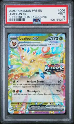 2025 POKEMON PRE EN-PRISMATIC EVOLUTIONS SURPRISE BOX EXCLUSIVE LEAFEON EX PSA 9 - Image 1