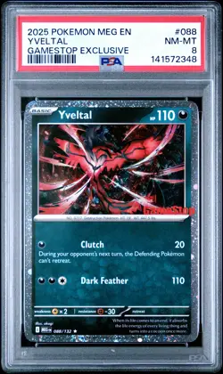 2025 POKEMON MEG EN-MEGA EVOLUTION GAMESTOP EXCLUSIVE #088 YVELTAL PSA 8 - Image 1