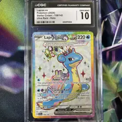 CGC 10 GEM MINT Pokemon TCG 2024 Stellar Crown #158/142 Lapras ex UR Holo - Image 1