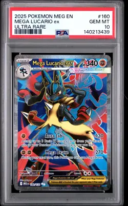 Mega Lucario EX Full Art 2025 Pokemon Mega Evolution MEG EN #160 PSA 10 GEM MINT - Image 1