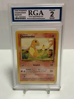 🔥 2000 Pokemon Base Set 2 Charmander Shadow #69/130 RGA 2 GOOD Graded Slab - Image 1