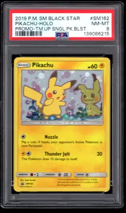 2019 POKEMON SM BLACK STAR PIKACHU HOLO PROMO TEAM UP SM162 PSA 8 - Image 1