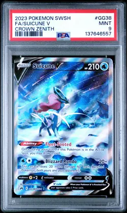 2023 POKEMON SWORD & SHIELD CROWN ZENITH #GG38 FULL ART/SUICUNE V PSA 9 - Image 1
