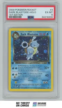 2000 Pokemon 1st Edition Team Rocket Holo Dark Blastoise PSA 6 #3/82 - Image 1