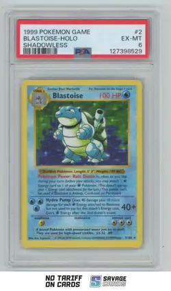 1999 Pokemon Base Set Shadowless Holo Blastoise PSA 6 #2/102 - Image 1