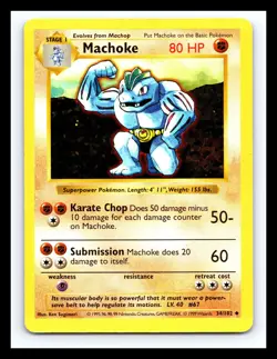 💥 Machoke 34/102 SHADOWLESS Base Set Rare Unlimited WOTC Pokemon TCG 1999 - Image 1