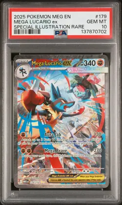 2025 POKEMON MEGA EVOLUTION SPECIAL ILLUSTRATION RARE MEGA LUCARIO EX PSA 10 - Image 1