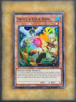Yugioh Droll & Lock Bird RA02-EN006 Super Rare Alt Art 1st Ed NM - Image 1