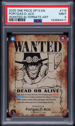2025 ONE PIECE CARRYING ON HIS WILL WANTED ALT ART #119 PORTGAS D. ACE PSA 9 - Image 1