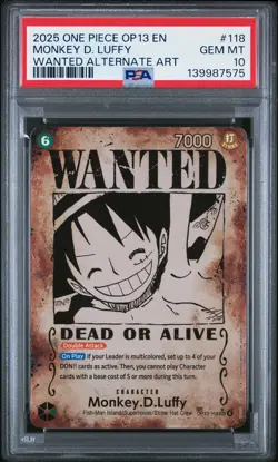 2025 ONE PIECE CARRYING ON HIS WILL WANTED ALT ART #118 MONKEY D. LUFFY PSA 10 - Image 1