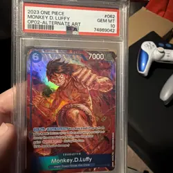 2023 One Piece MONKEY D LUFFY Alt Art #OP02-062 Paramount War English PSA 10 - Image 1
