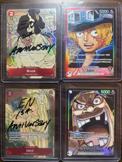 One Piece TCG Lot - Sabo OP13 Alt Art + Teach OP09 Parallel + Sanji & Brook Prom - Image 1