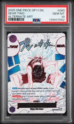 2025 ONE PIECE OP11-A FIST OF DIVINE SPEED ALTERNATE ART #080 GEAR TWO PSA 10 - Image 1