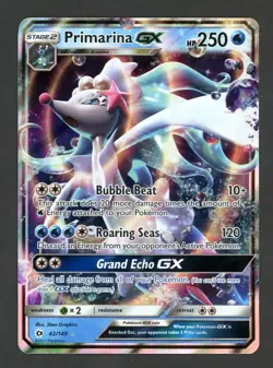 Primarina GX 42/149 - Pokemon TCG Sun & Moon Base Set Ultra Rare Card LP - Image 1