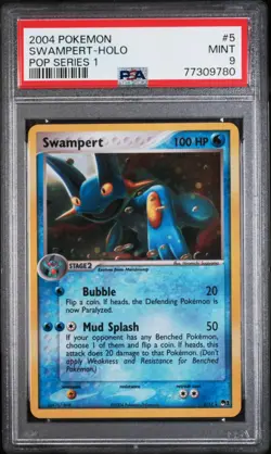 2004 PSA 9 Pokemon Pop Series 1 Swampert Holo Card 5/17 Mint with swirl - Image 1