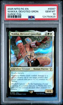 2025 MTG FINAL FANTASY COMMANDER SURGE FOIL #0097 WAKKA, DEVOTED GUARDIAN PSA 10 - Image 1