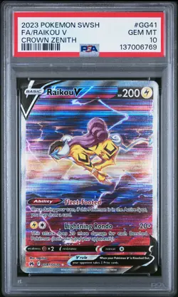 2023 POKEMON SWORD & SHIELD CROWN ZENITH #GG41 FULL ART/RAIKOU V PSA 10 - Image 1