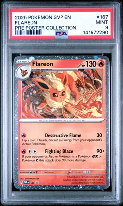 2025 POKEMON SVP PROMO PRISMATIC EVOLUTIONS POSTER COLLECTION #167 FLAREON PSA 9 - Image 1