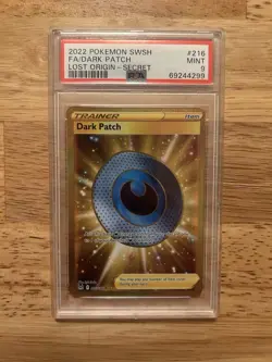 Dark Patch 216/196 - Gold Secret Rare - Lost Origin Pokemon Graded PSA 9 - Image 1