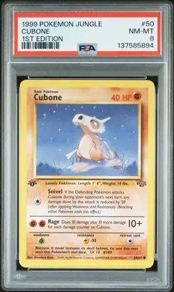1999 POKEMON JUNGLE 1ST EDITION #50 CUBONE PSA 8 - Image 1