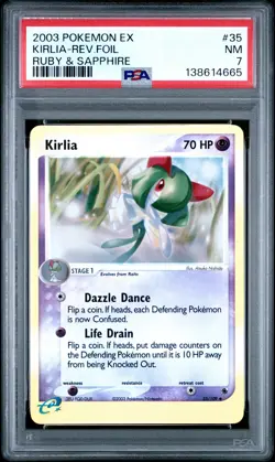 2003 POKEMON EX RUBY & SAPPHIRE #35 KIRLIA-REVERSE FOIL PSA 7 - Image 1