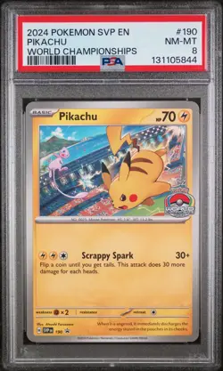 2024 POKEMON SVP EN-SV BLACK STAR PROMO WORLD CHAMPIONSHIPS #190 PIKACHU PSA 8 - Image 1