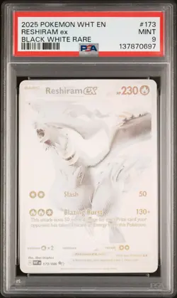 2025 POKEMON WHT EN-WHITE FLARE BLACK WHITE RARE #173 RESHIRAM EX PSA 9 - Image 1