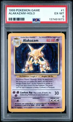 1999 POKEMON BASE SET UNLIMITED #1 ALAKAZAM-HOLO PSA 6 - Image 1