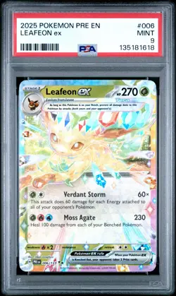 2025 POKEMON PRE EN-PRISMATIC EVOLUTIONS #006 LEAFEON EX PSA 9 - Image 1