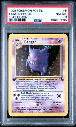 1999 POKEMON FOSSIL 1ST EDITION #5 GENGAR-HOLO PSA 8 - Image 1