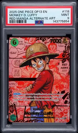 2025 ONE PIECE CARRYING ON HIS WILL RED MANGA ALT ART MONKEY D. LUFFY PSA 9 - Image 1