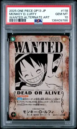 2025 ONE PIECE JPN CARRYING ON HIS WILL WANTED ALT ART MONKEY D. LUFFY PSA 10 - Image 1